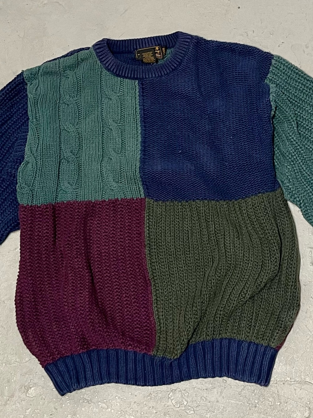 Eddie Bauer Colorblock Cable Knit Crewneck - Navy, Teal, Burgundy, Olive
